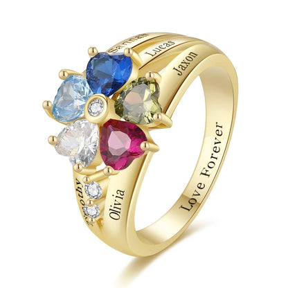 💕Customized Engarving Heart Birthstone Flower Ring