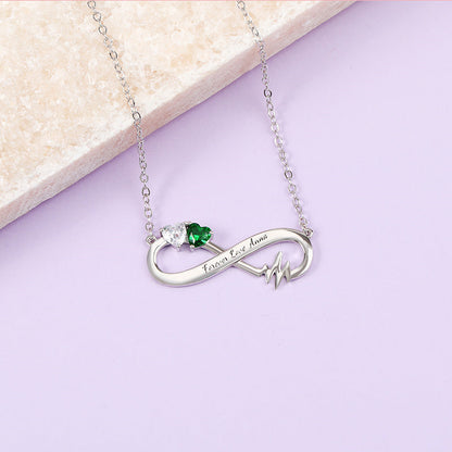 Customized Birthstone Heartbeat Infinity Necklace