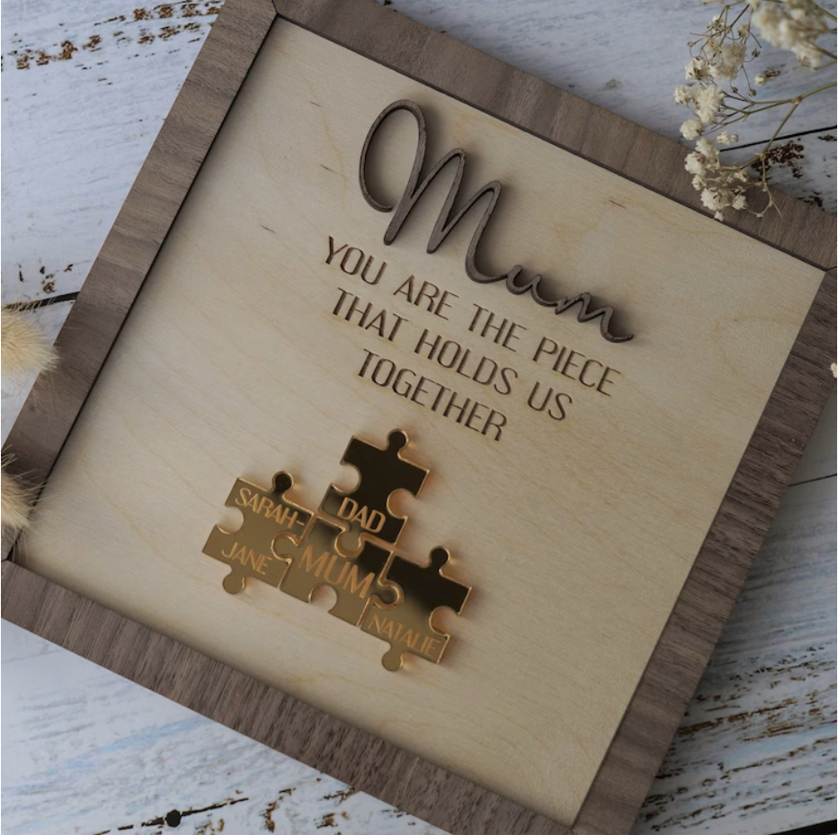 ✨You Are The Piece That Holds Us Together Mom - Personalized Wooden Puzzle Sign