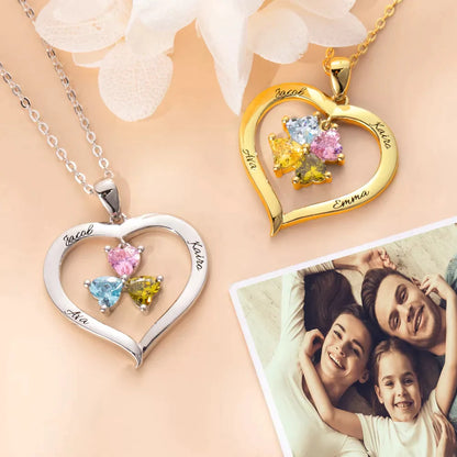 Personalized Names Heart Necklace With Birthstones