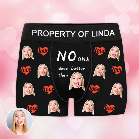 Custom NO ONE DOES BETTER Face Heart with Text Photo Boxer