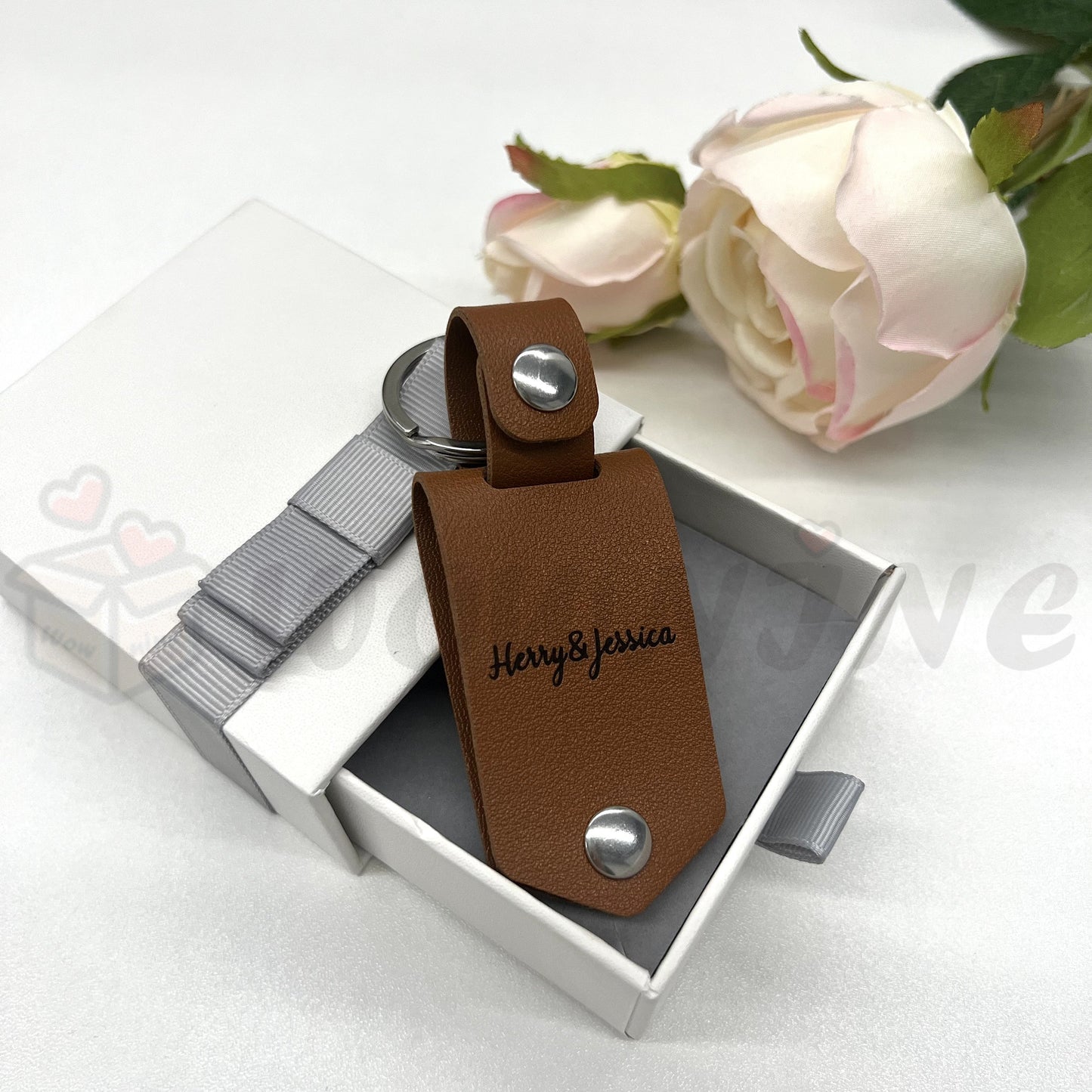 Personalized Photo Keyring In Leather Case
