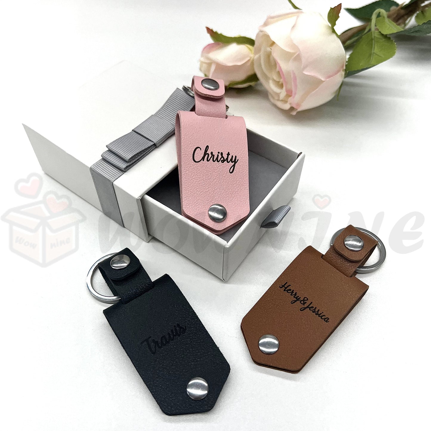 Personalized Photo Keyring In Leather Case