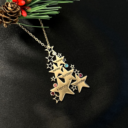 Personalized Christmas Tree Stars Family Necklace