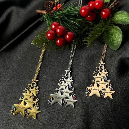 Personalized Christmas Tree Stars Family Necklace