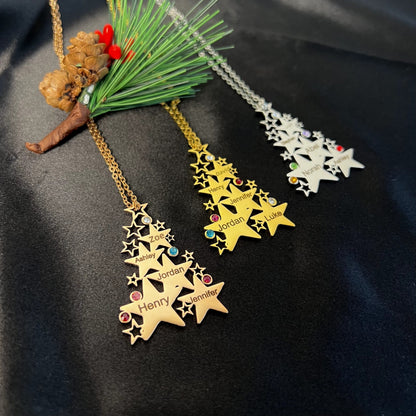Personalized Christmas Tree Stars Family Necklace