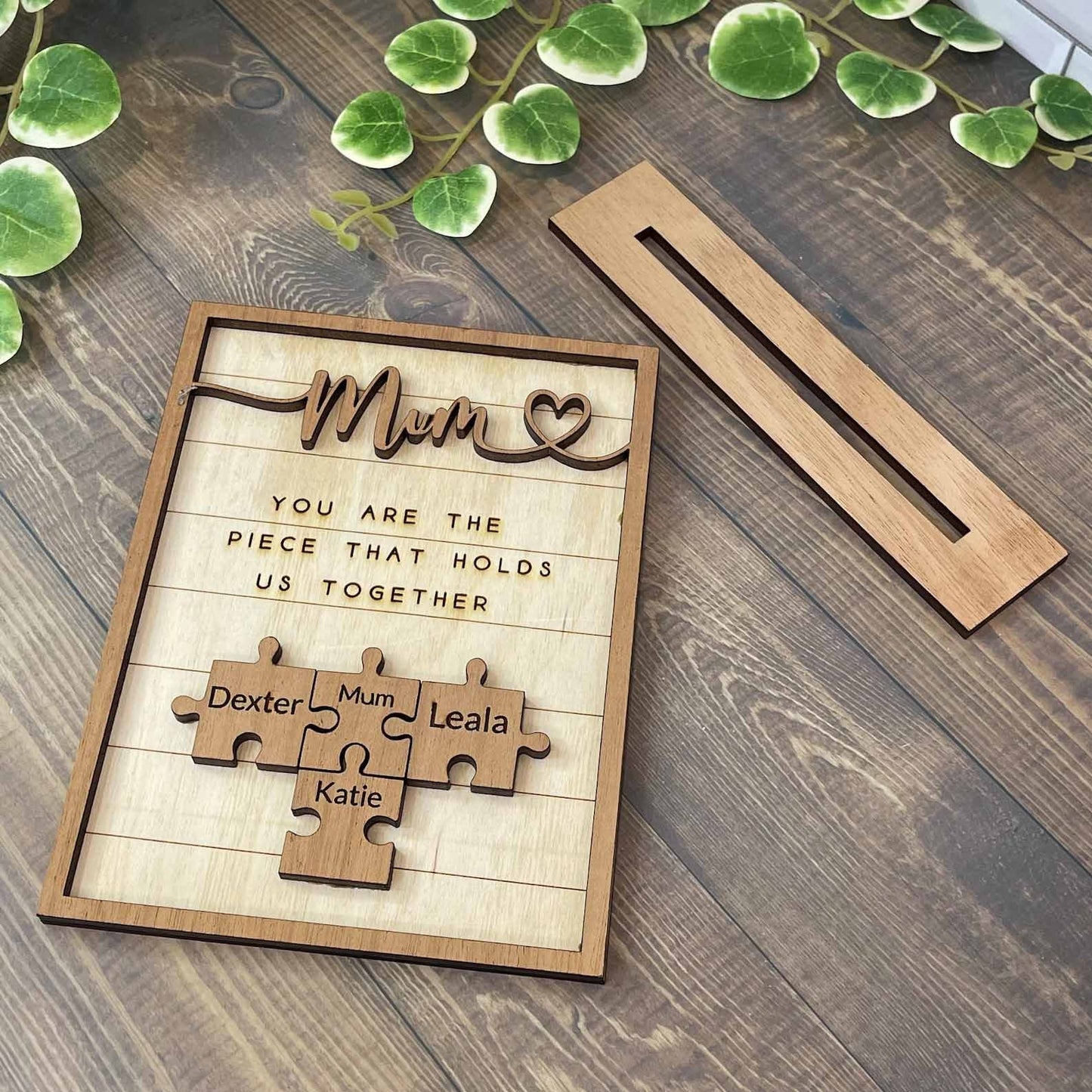 You Are The Piece That Holds Us Together Mom - Personalized Wooden Puzzle Sign