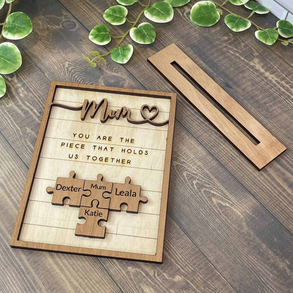 You Are The Piece That Holds Us Together Mom - Personalized Wooden Puzzle Sign