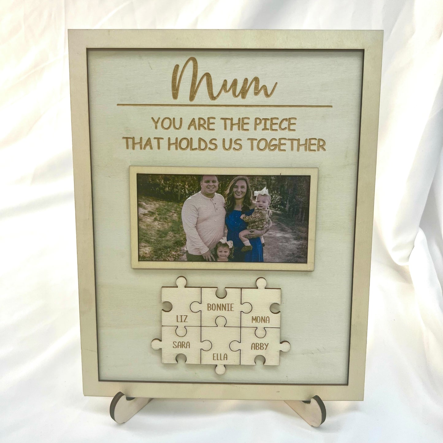 MOTHER'S DAY PUZZLE FRAME CUSTOM MUM YOU ARE THE PIECE THAT HOLDS US TOGETHER PUZZLE PIECE SIGN