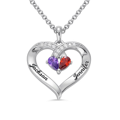 Personalized Names Heart Necklace With Birthstones