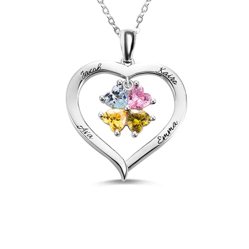 Personalized Names Heart Necklace With Birthstones