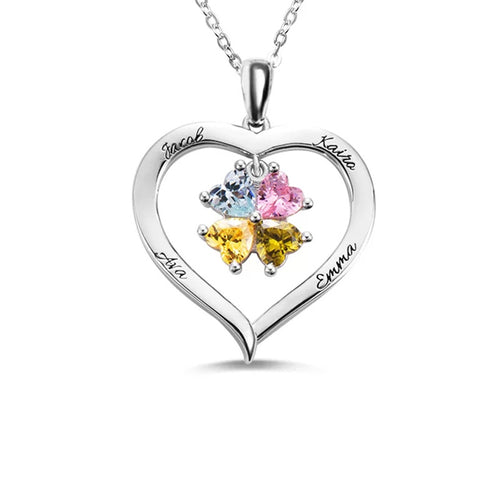 Personalized Names Heart Necklace With Birthstones