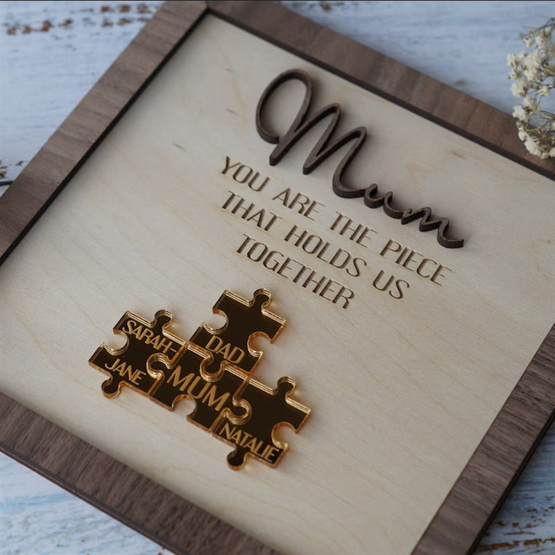 ✨You Are The Piece That Holds Us Together Mom - Personalized Wooden Puzzle Sign