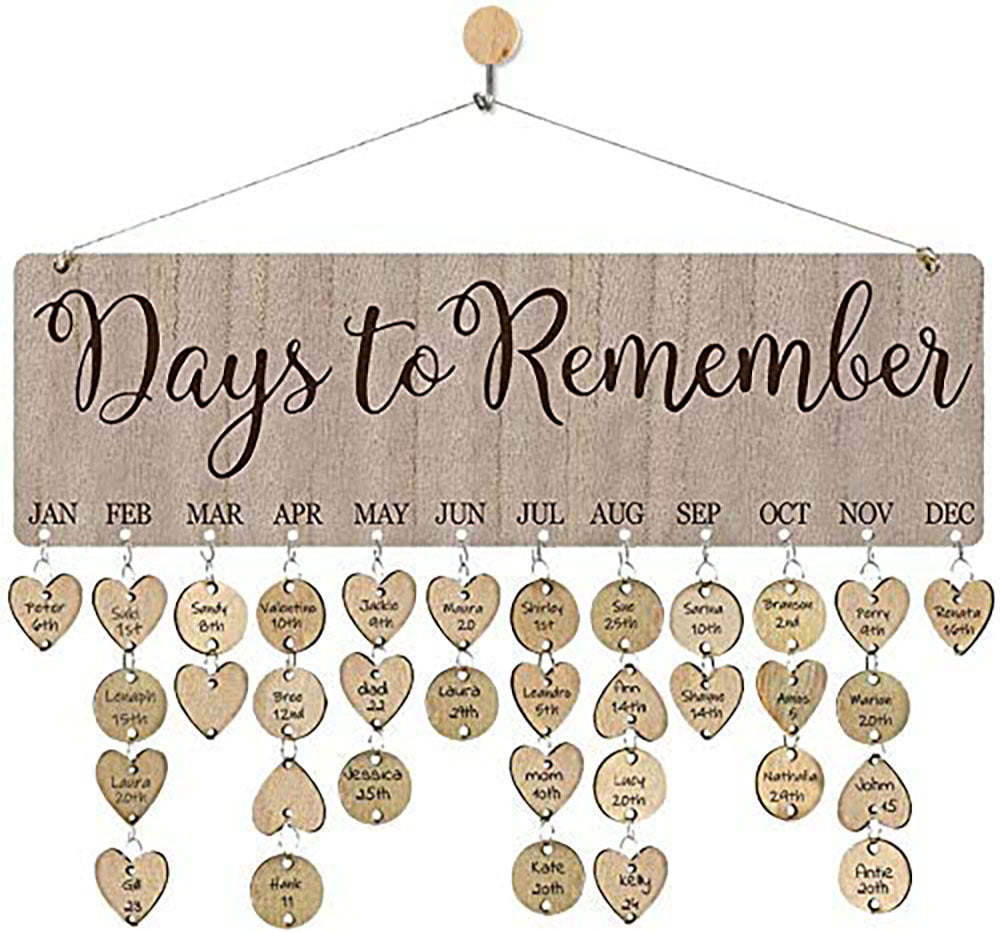 Wooden Reminder Tracker Calendar Board Wall Hanging