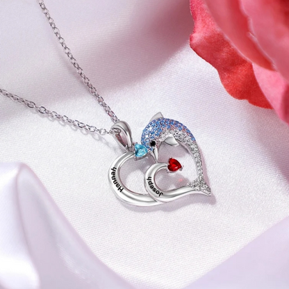 Customized Birthstone Heart Dolphin Necklace