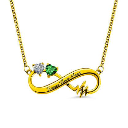 Customized Birthstone Heartbeat Infinity Necklace