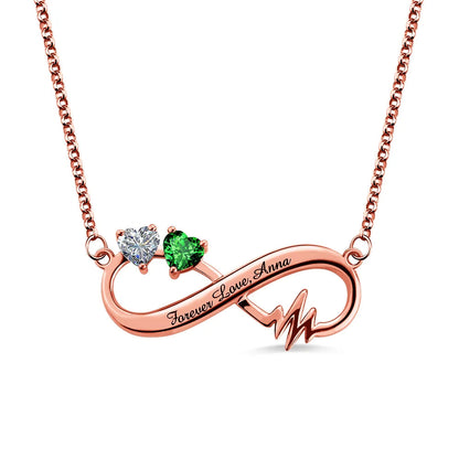 Customized Birthstone Heartbeat Infinity Necklace