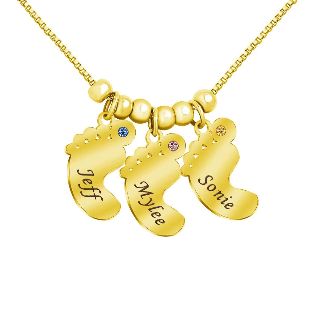 Christmas Gift Personalized Mom Necklace With Baby Feet