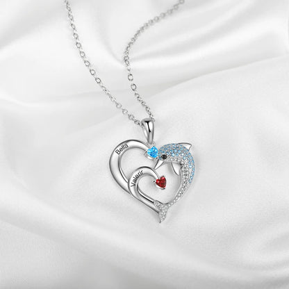 Customized Birthstone Heart Dolphin Necklace