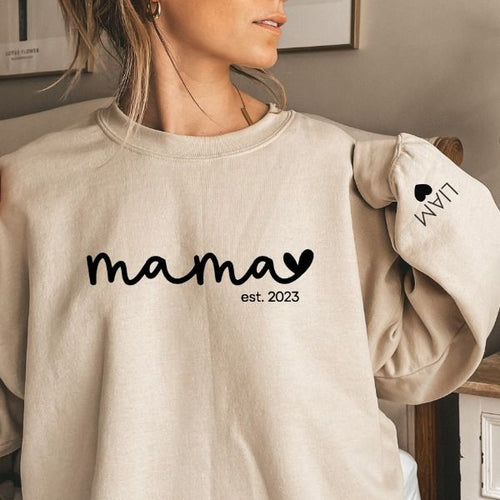 Personalized Mama Sweatshirt with Kids Names On the Sleeve