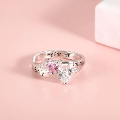 💕Customized Engarving Heart Birthstone Flower Ring