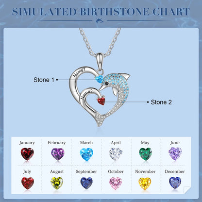 Customized Birthstone Heart Dolphin Necklace