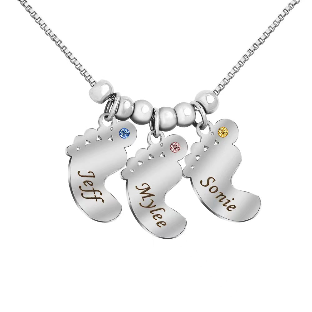 Christmas Gift Personalized Mom Necklace With Baby Feet