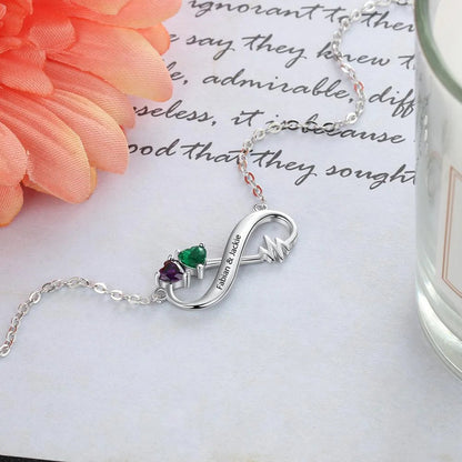 Customized Birthstone Heartbeat Infinity Necklace