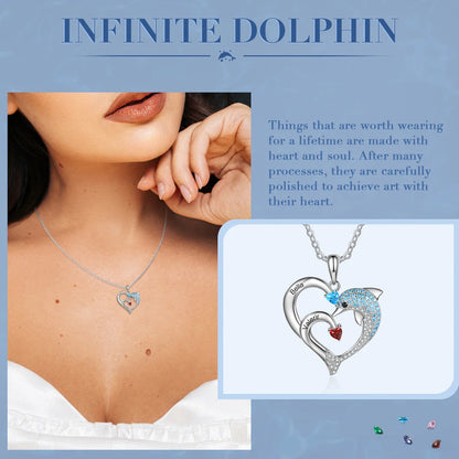 Customized Birthstone Heart Dolphin Necklace
