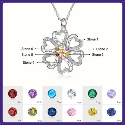 Personalized Name Engraved Birthstone Necklace for Mom