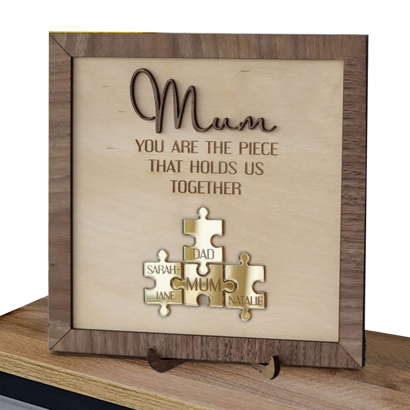 ✨You Are The Piece That Holds Us Together Mom - Personalized Wooden Puzzle Sign