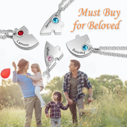 Heart Pendant Puzzle Necklace with Birthstone