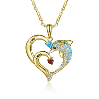 Customized Birthstone Heart Dolphin Necklace