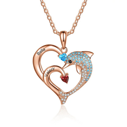 Customized Birthstone Heart Dolphin Necklace