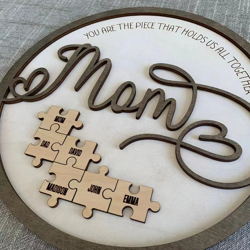 ✨You Are The Piece That Holds Us Together Mom - Personalized Wooden Puzzle Sign