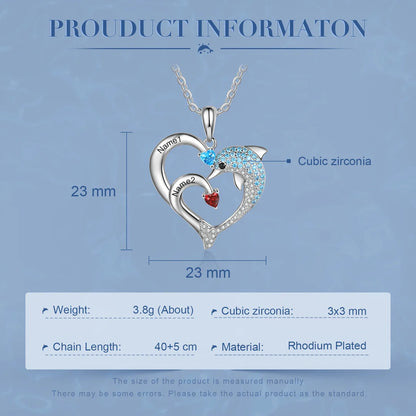 Customized Birthstone Heart Dolphin Necklace