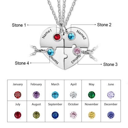 Heart Pendant Puzzle Necklace with Birthstone