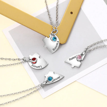 Heart Pendant Puzzle Necklace with Birthstone