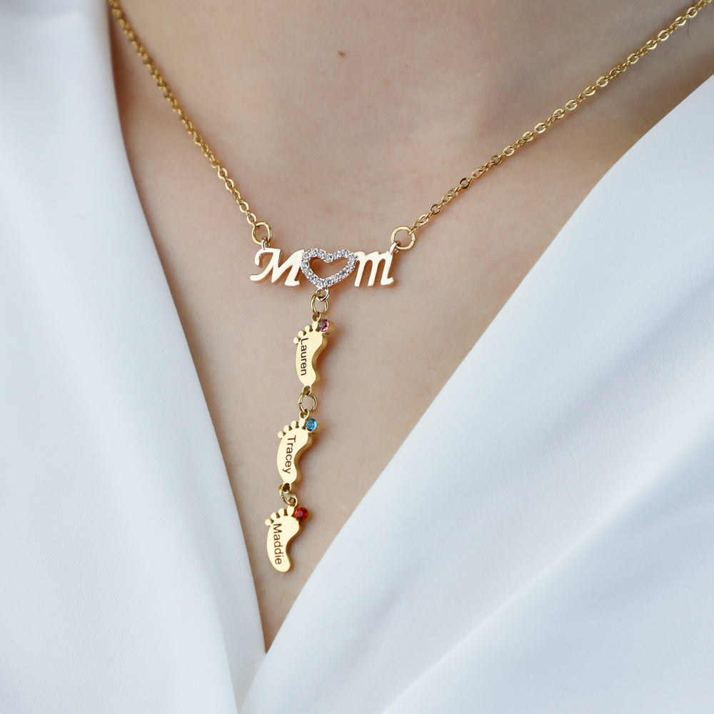 Christmas Gift Personalized Mom Necklace With Baby Feet