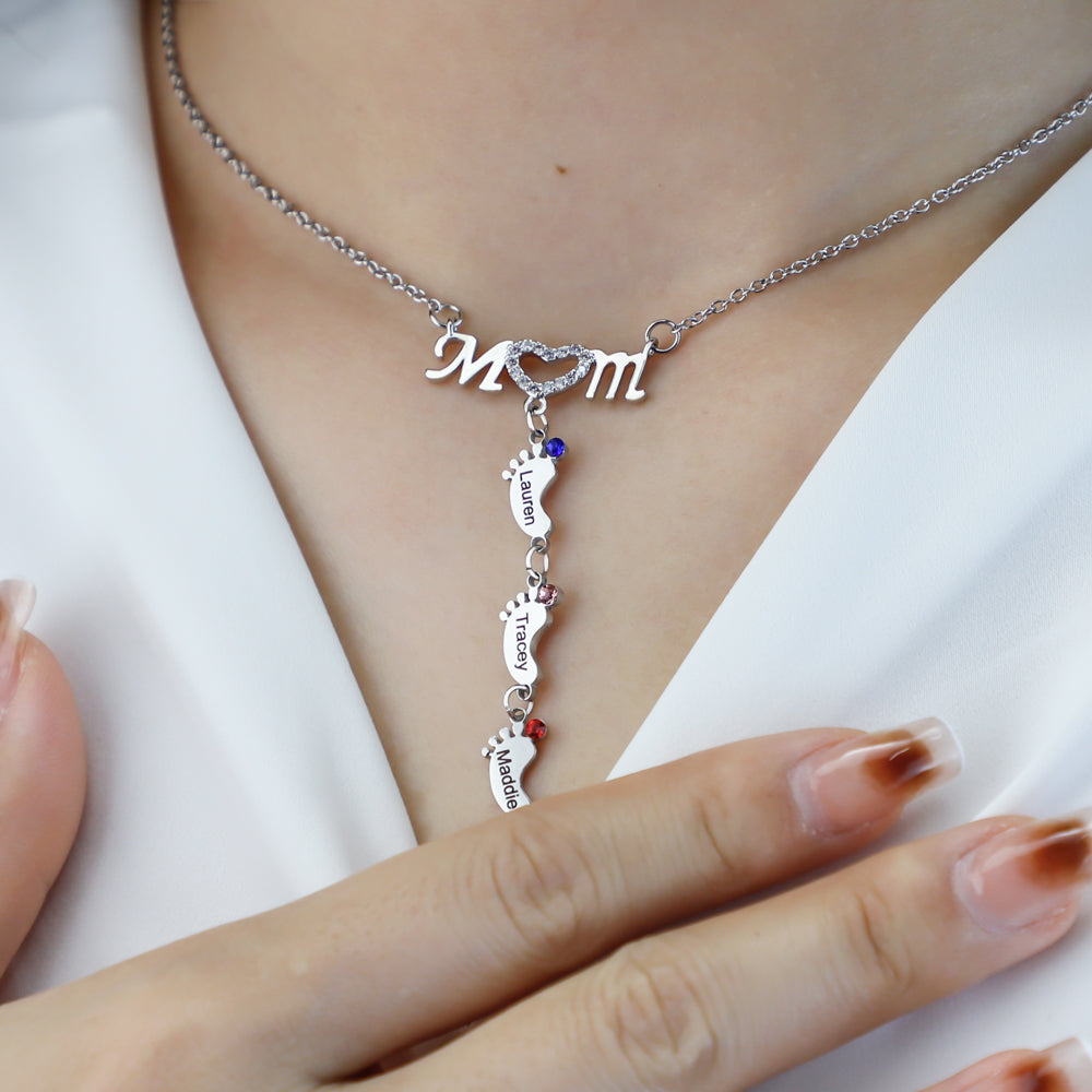 Christmas Gift Personalized Mom Necklace With Baby Feet