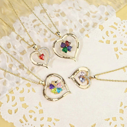 Personalized Names Heart Necklace With Birthstones