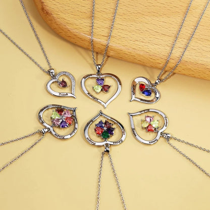 Personalized Names Heart Necklace With Birthstones
