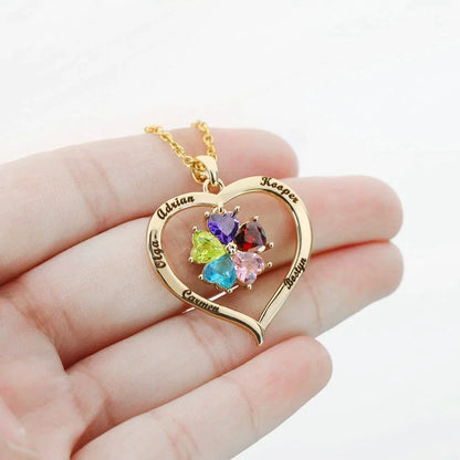 Personalized Names Heart Necklace With Birthstones
