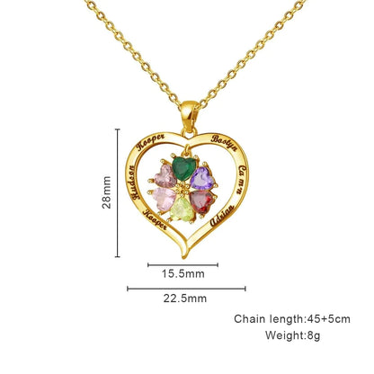 Personalized Names Heart Necklace With Birthstones