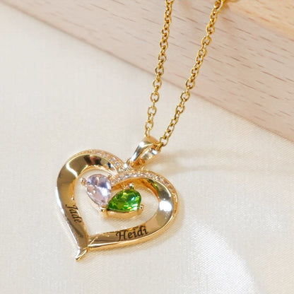 Personalized Names Heart Necklace With Birthstones