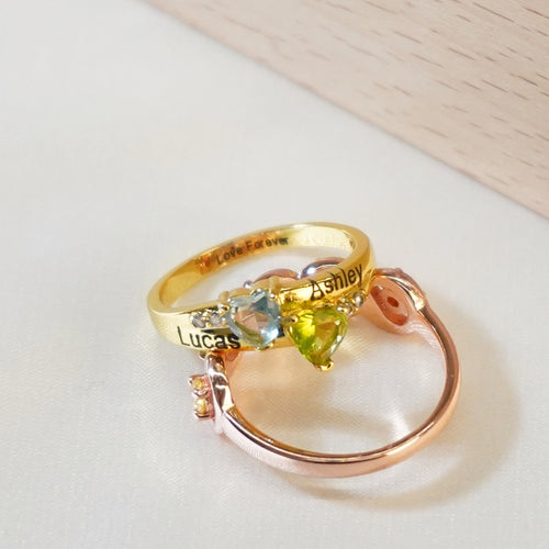 💕Customized Engarving Heart Birthstone Flower Ring