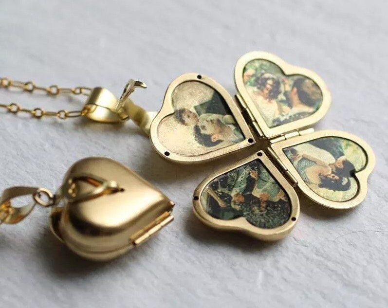 Customized Gold Heart Photo Locket Necklace