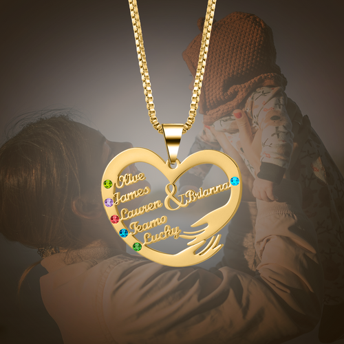 💕Personalized Heart Hand Hug Necklace With Birthstones for Mom