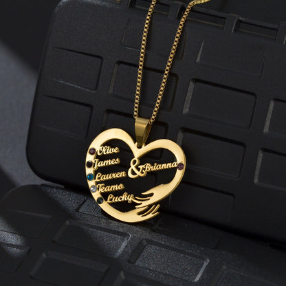 Personalized Heart Hand Hug Necklace With Birthstones for Mom