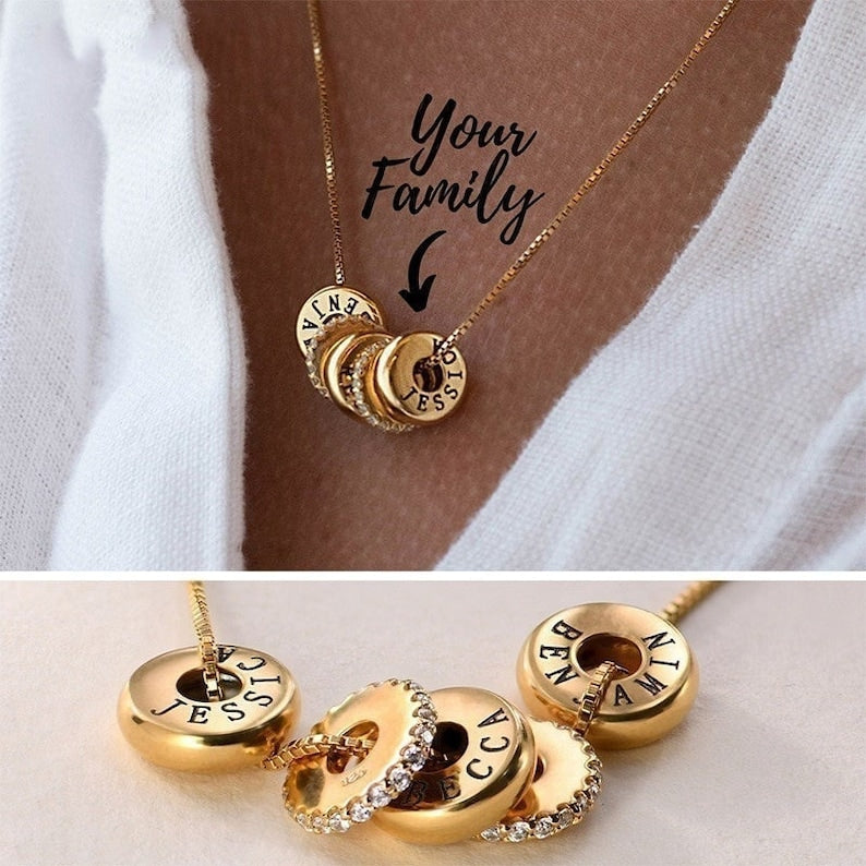 Personalized Engraved Name Crystal Disc Pendants Necklace
